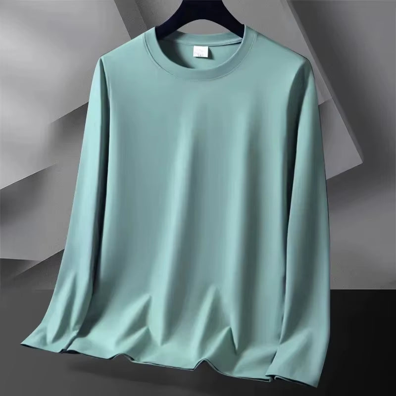 Casual Sporty Men'S Long Sleeve Crew Neck T-Shirt Trendy All-Match Solid Color Loose Fit Autumn Top plus Size Comfortable Base S